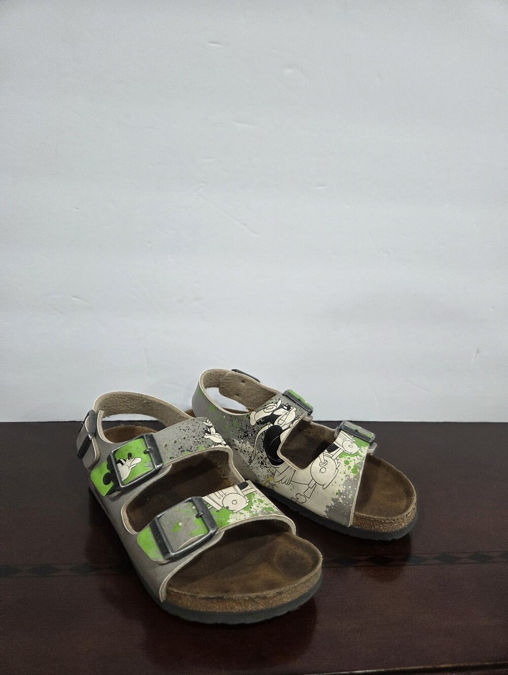 Birkenstock Kids Adjustable Double-Strap Sandals in Gray & Green Sz.30